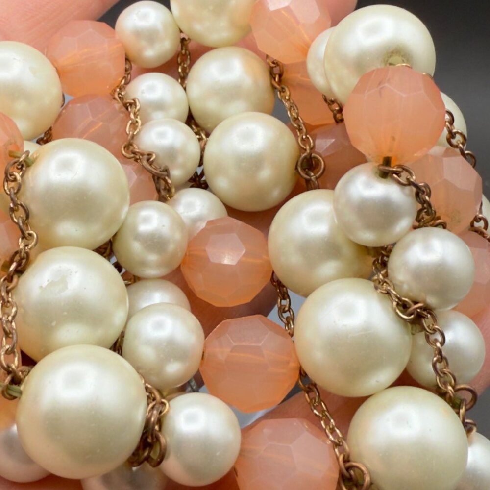 Vintage Faux Pearl Peach Beaded Stretch Bracelet READ - Picture 13 of 14